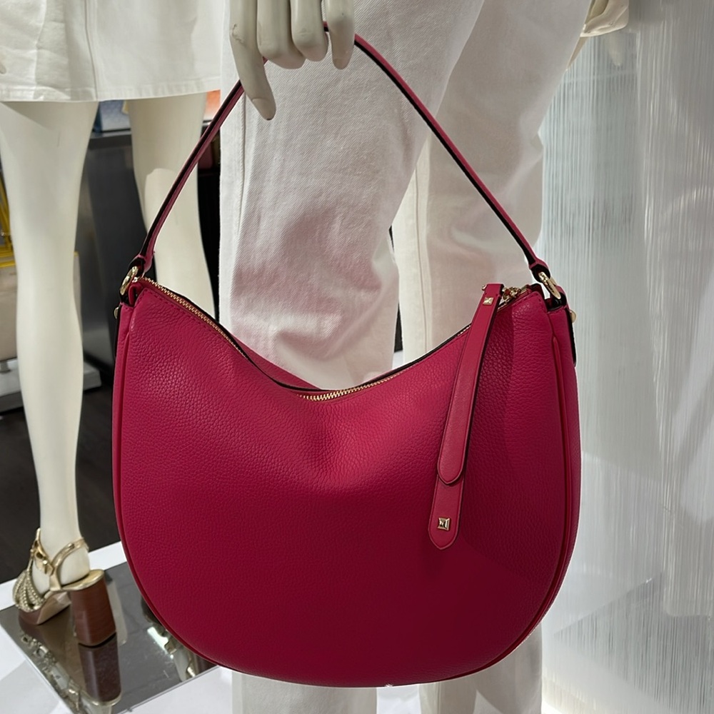 Michael Kors Dover Large Leather Top Zip Half Moon Shoulder Bag in Electric Pink - Picture 14 of 16